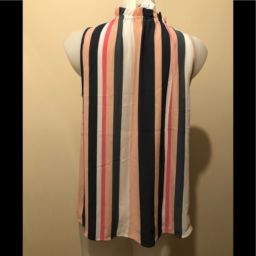 LOFT BOUQUET SMOCKED RUFFLE STRIPED SHELL Size XS - Picture 3 of 15